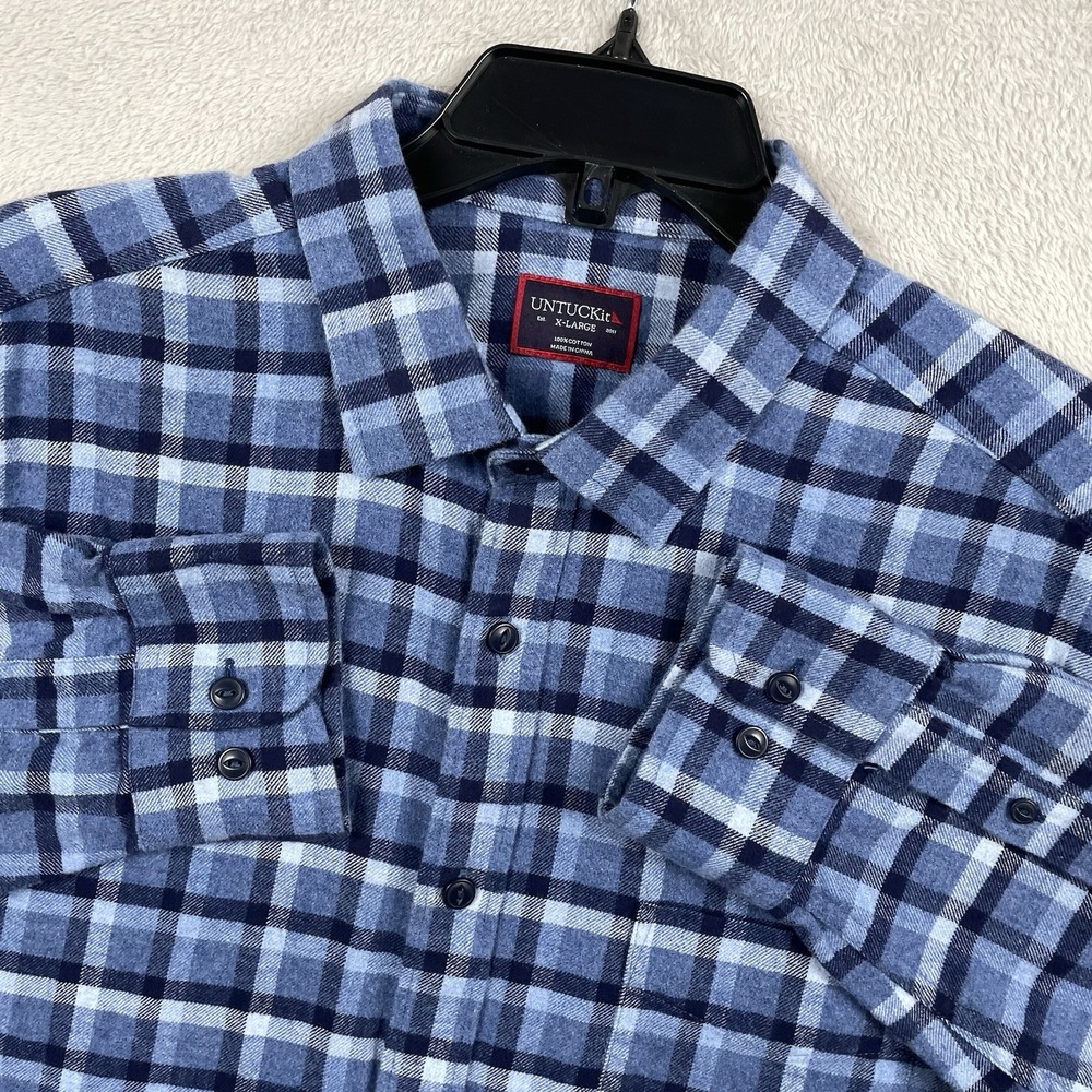 UntuckIt Caylise Flannel Shirt  Mens XL Blue Plaid Caylise Button Up Winter